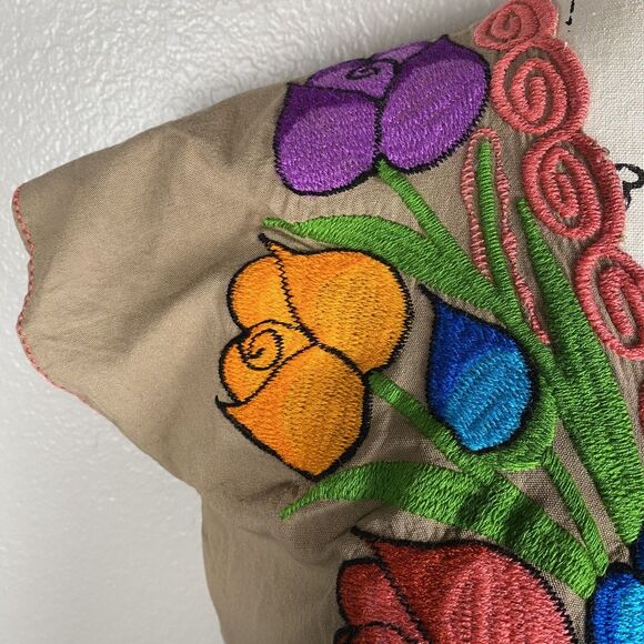 Sz M Embroidered Handmade Tequisquiapa Mexico Blouse Mexican Folk Art Floral - Picture 2 of 6